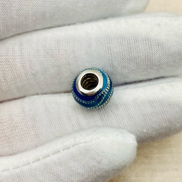 EUC Pandora 797012ENMX Sterling Silver Blue Water Swirls Charm w/ Blue Enamel - Picture 5 of 7